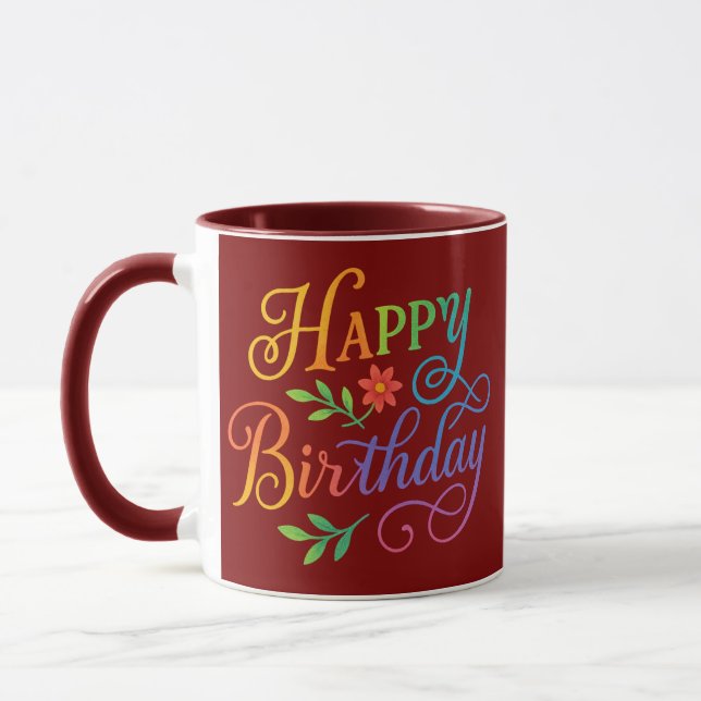 Grattis på födelsedagen Blommig Regnbåge Combo Mug Mugg (Vänster)
