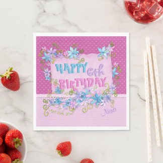 Grattis på födelsedagen Blommig Rosa Lila Prickar Pappersservett