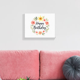 Grattis på födelsedagen Blommigt Canvastryck