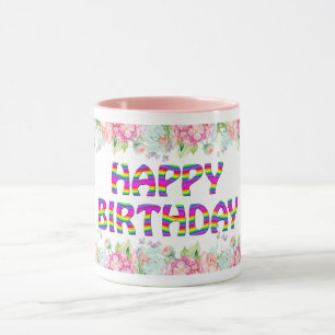 Grattis på födelsedagen blommigt-design mugg
