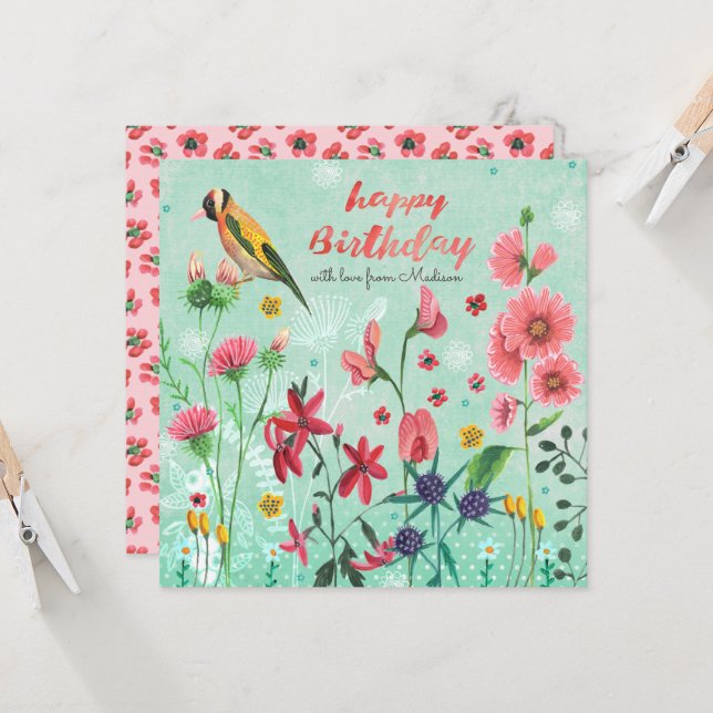 Grattis på födelsedagen Blommigt Flowers | Kort fö (Fram/Back In Situ)