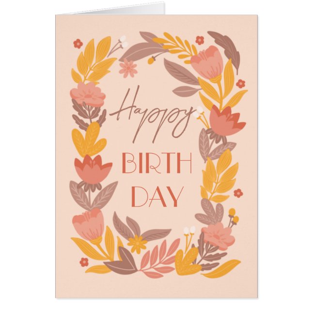 Grattis på födelsedagen. Blommigt för rosa av gult Hälsningskort (Framsidan)