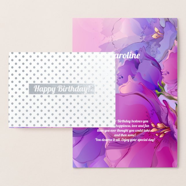 Grattis på födelsedagen. Blommigt för vattenfärg Folierat Kort (Display)