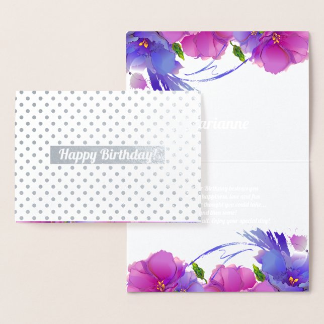 Grattis på födelsedagen. Blommigt Luxury Folierat Kort (Display)