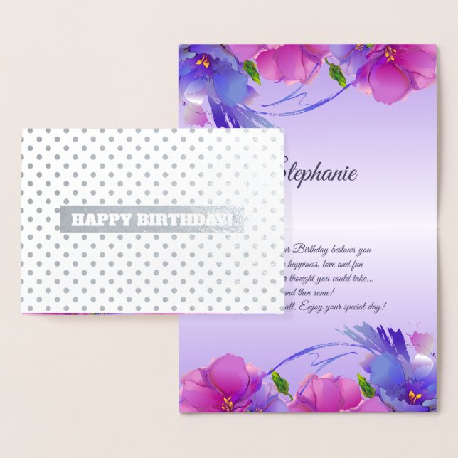 Grattis på födelsedagen. Blommigt Luxury Folierat Kort (Display)