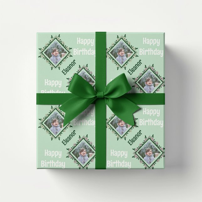 Grattis på födelsedagen Blommigt Photo Ram Presentpapper (Skapare uppladdad)