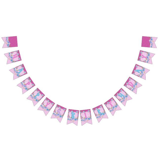 Grattis på födelsedagen Blommigt Rosa Lila Polka d Vimplar (Alla)