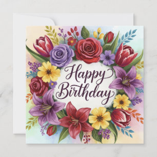 Grattis på födelsedagen Blommigt Utandning Kort