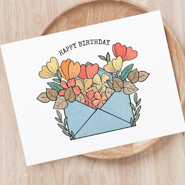 Grattis på födelsedagen blommor illustrerade vykort (Skapare uppladdad)