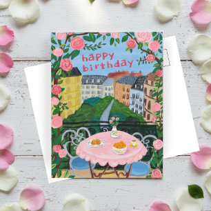 GRATTIS PÅ FÖDELSEDAGEN Blommor Terrass Teatime Pa Vykort