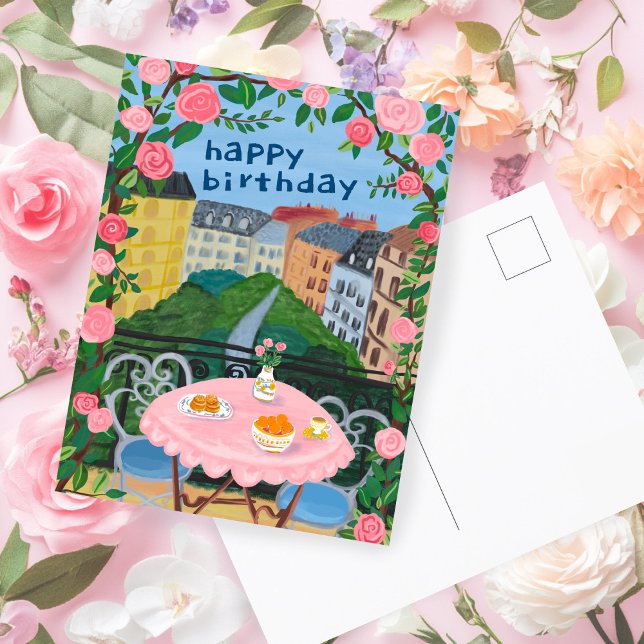 GRATTIS PÅ FÖDELSEDAGEN Blommor Terrass Teatime Pa Vykort (HAPPY BIRTHDAY Flowers Terrace Tea Time Paris Postcard
)