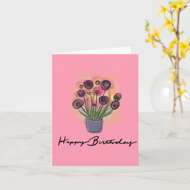 Grattis på födelsedagen Blomsterbukett Rosa Tom in Kort (Gul blomma)