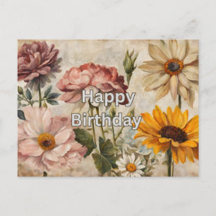 Grattis på födelsedagen blomstrande sommarblommor vykort