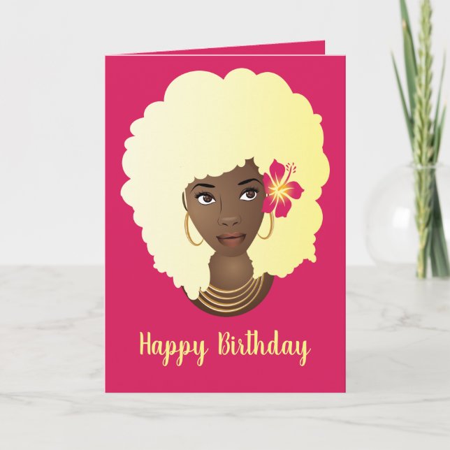 Grattis på födelsedagen! Blonde Afro, Rosa, blomma Kort (Framsida)