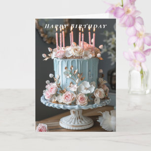 Grattis på födelsedagen Blue Cake Candles Vår blom Kort
