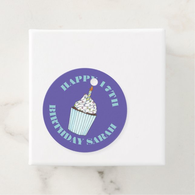 Grattis på födelsedagen Blue Cuptårta Sprinkles Fr Gåvor Etiketter (På plats)