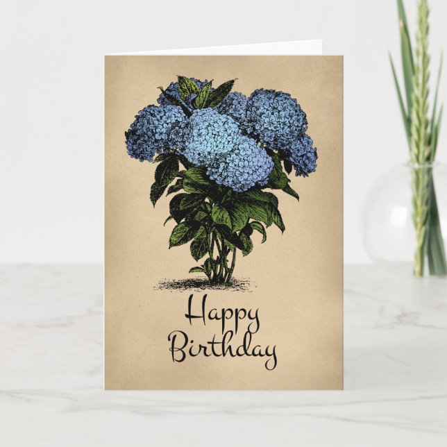 Grattis på födelsedagen Blue Hydrangea Blommigt Kort (Framsida)