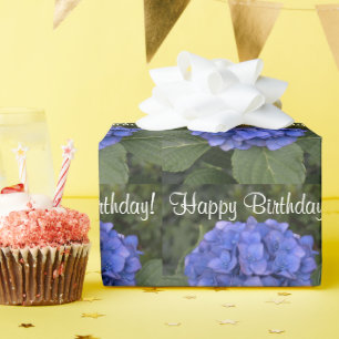 Grattis på födelsedagen Blue Hydrangea Flowers Presentpapper