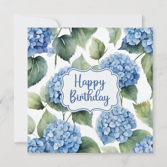 Grattis på födelsedagen Blue Hydrangea Flowers Vat Kort (Framsida)