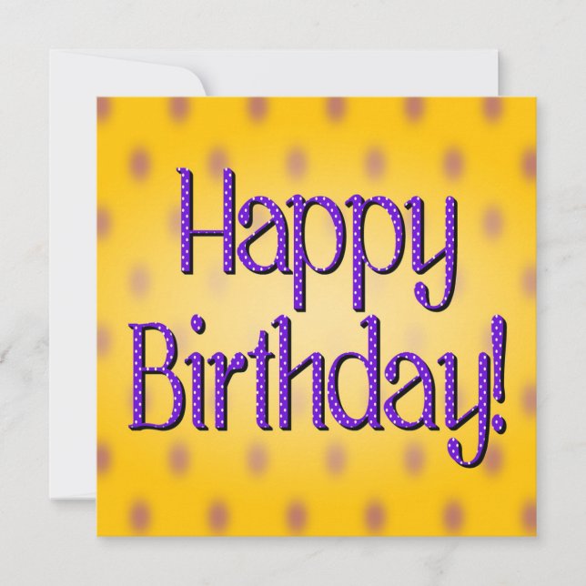 Grattis på födelsedagen Blue Polka Dot Text Gult B Inbjudningar (Framsida)