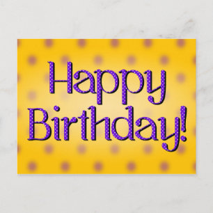 grattis på födelsedagen Blue Polka Dot Text Gult B Vykort