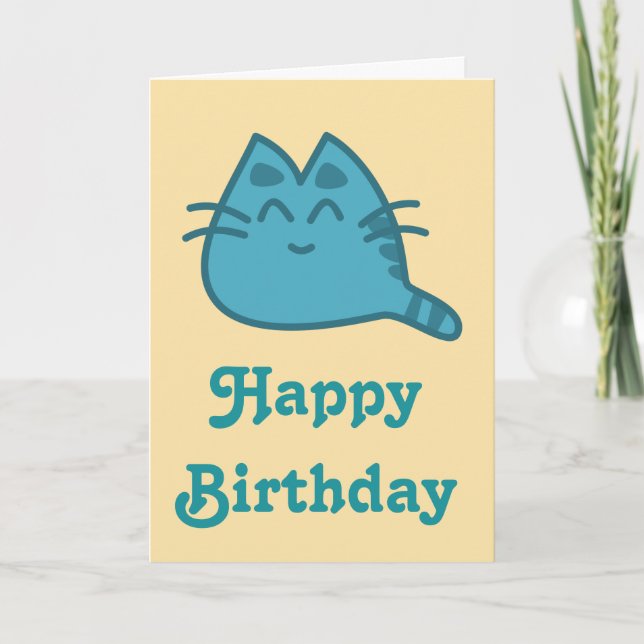 Grattis på födelsedagen Blue Smiling Kattunge Kort (Framsida)