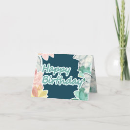 Grattis på födelsedagen - Blue Teal Text Tropical  Kort