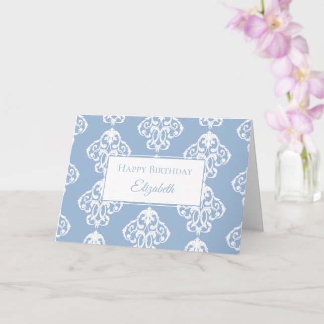 Grattis på födelsedagen Blue White Baroque Kort (Orkide)