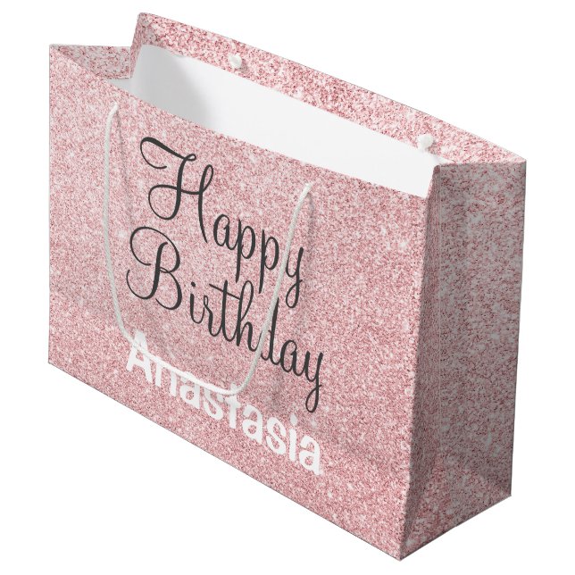 Grattis på födelsedagen Blush Rosa Guld Glitter Na (Framsidan Vinklad)