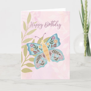 Grattis på födelsedagen Boho Blue och Gult Butterf Tack Kort