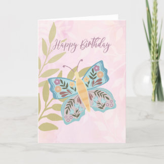 Grattis på födelsedagen Boho Blue och Gult Butterf Tack Kort