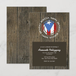 Grattis på födelsedagen Boricua-tema om Rustic Woo Inbjudningar