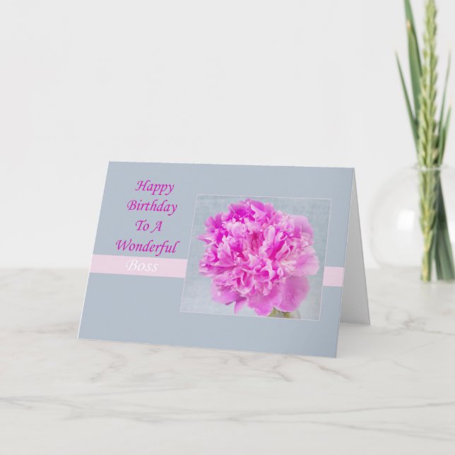 Grattis på födelsedagen Boss Rosa Peony-kort Kort (Framsida)