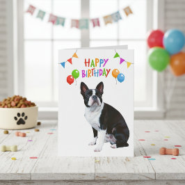 Grattis på födelsedagen Boston Terrier Balloons an Kort