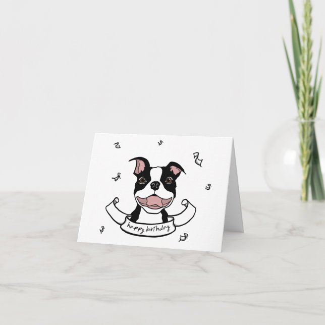 Grattis på födelsedagen Boston Terrier Hund Card Kort (Framsida)