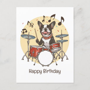 Grattis på födelsedagen Boston Terrier Hund spelar Vykort