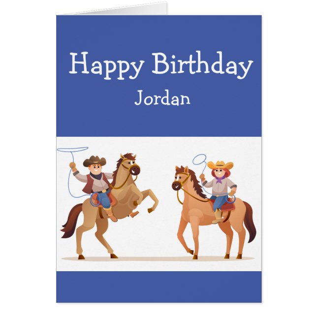 Grattis på födelsedagen Boy Girl Kärlek Cowboys Co Hälsningskort (Framsidan)