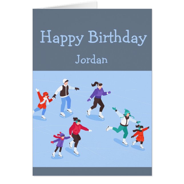 Grattis på födelsedagen Boy Girl Kärlek Skating Hälsningskort (Framsidan)