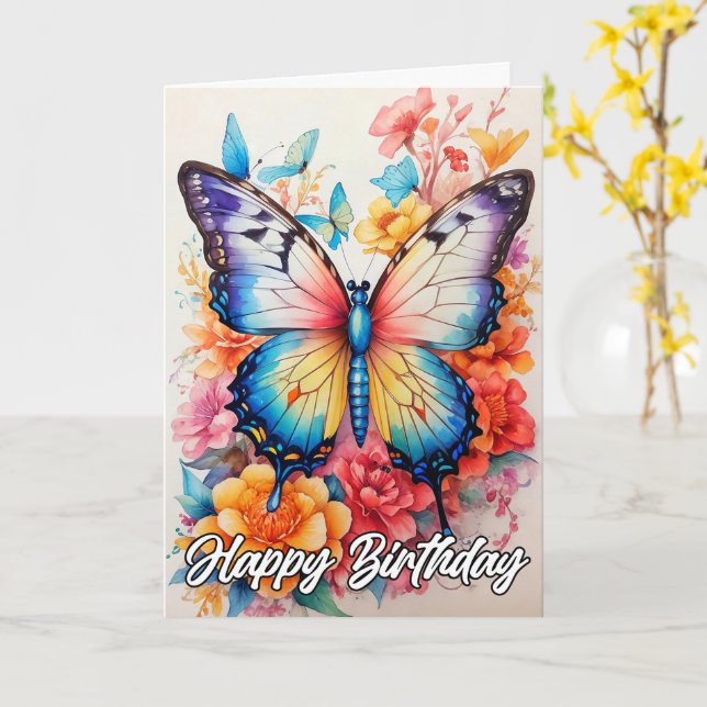 Grattis på födelsedagen | Brant konstnärlig fjäril Kort (Gul blomma)