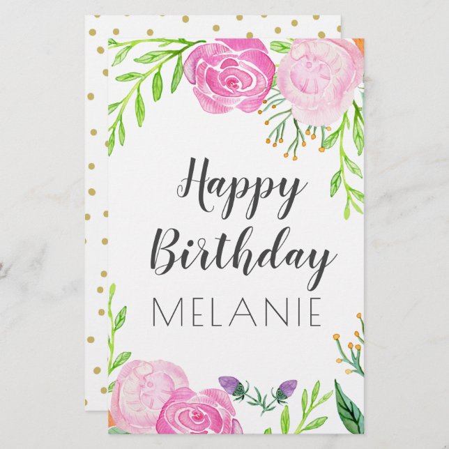 Grattis på födelsedagen brevpapper (Fram/baksida)