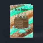 Grattis på födelsedagen Brother Kort<br><div class="desc">Teal och brun Grattis på födelsedagen Card för en bror. Cute hand plockade-grafik av chokladkakor,  ljus och presenter.</div>