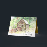 Grattis på födelsedagen Brother Mountain Cabin Trä Kort<br><div class="desc">Grattis på födelsedagen hälsning för en bror eller annan familjemedlem/vän som har dekorerats med en hytt i skogen med en mängd olika träd hand plockade med pennor. Spencers kabin som kan ses på marlettflodens vandringsspår vid södra Sjö Tahoe. På insidan finns en annan löv och text som du kan redigera...</div>