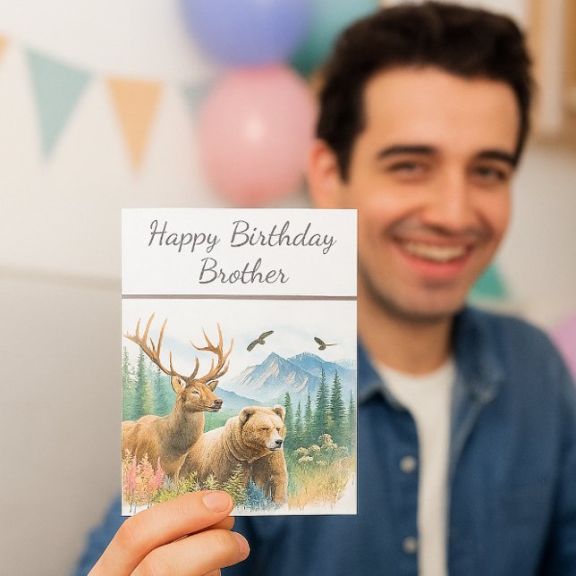 Grattis på födelsedagen Brother Nature Wildlife Ca Kort (Watercolor Birthday Card for men and boys that love nature and wildlife. )