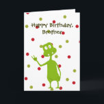 grattis på födelsedagen Brother Space Alien Kort<br><div class="desc">Födelsedagskort för den speciella brodern. Teckning av grönt rymdsutlänning på en röd och grönt polka punktbakgrund. Du kan redigera texten för att anpassa kortet för vem som helst och/eller för vilken tillfälle som helst.</div>