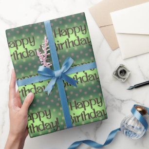 Grattis på födelsedagen Brown Polka Dot Text Grönt Presentpapper