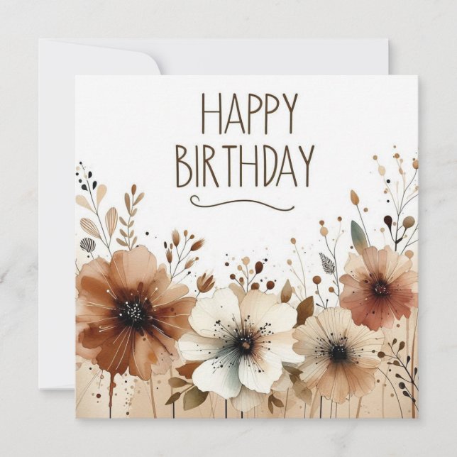 grattis på födelsedagen bruna blommor kort  (Framsida)