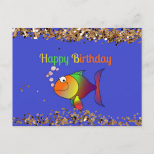 Grattis på födelsedagen, Bubbles fisken med dammig Vykort