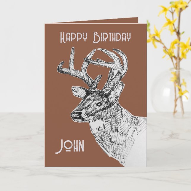 Grattis på födelsedagen Buck Deer Wildlife Drawing Kort (Gul blomma)