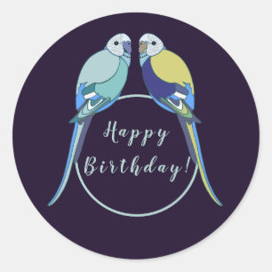 Grattis på födelsedagen budgie parakeet blue gul runt klistermärke