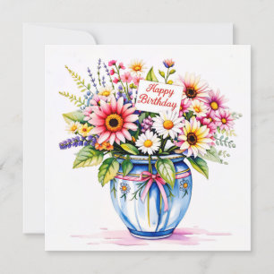 Grattis på födelsedagen & bukett blommor semester julkort